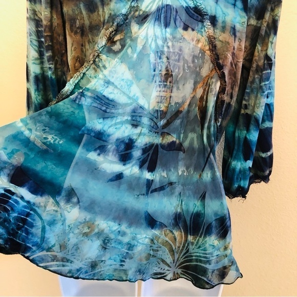Mezon Woman’s Tie Dyed Burnout Silky Back 3/4 Sleeves Top Size S - Picture 10 of 15